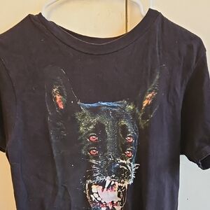 Black Graphic T-Shirt with Fierce, Growling Double Vision Dog Print